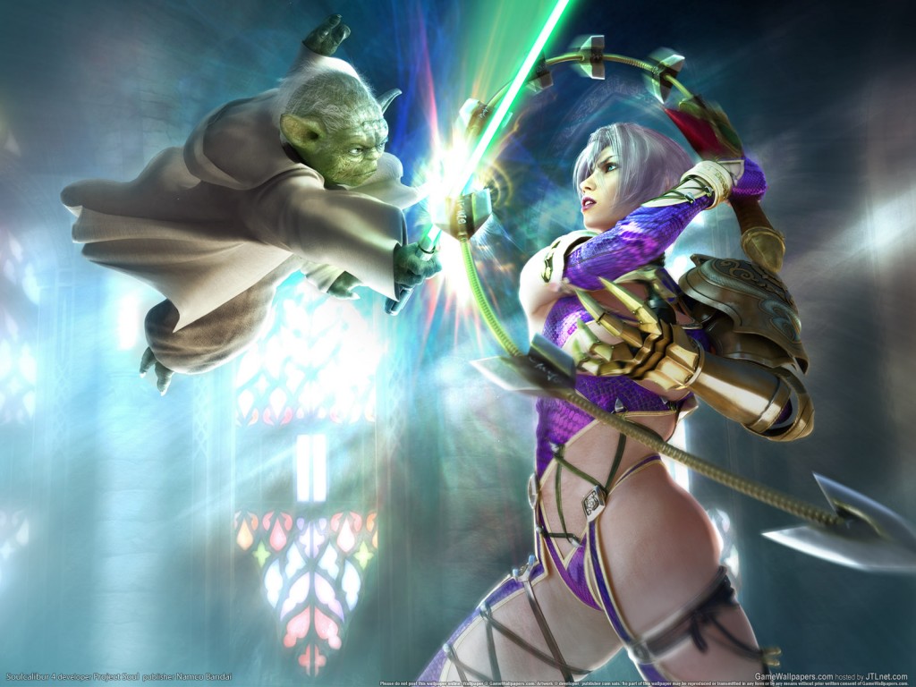 Soulcalibur IV Yoda Wallpaper with lightsaber and fantasy fighter battle