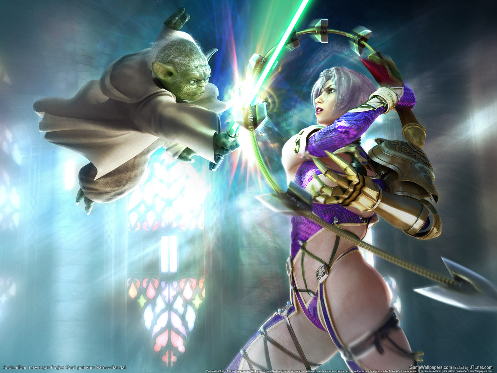 Soulcalibur IV Yoda Wallpaper with lightsaber and fantasy fighter battle