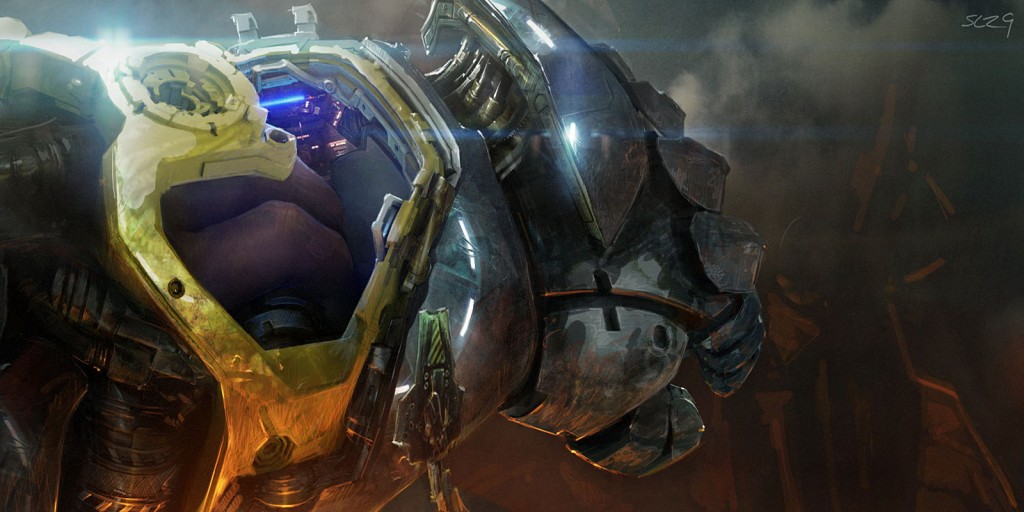 StarCraft II Terran Aircraft Wallpaper with armored sci-fi cockpit and glowing lights
