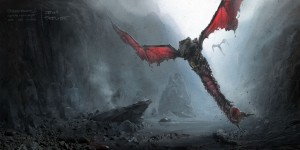 StarCraft II Zerg Mutalisk Wallpaper with red wings flying through a foggy alien wasteland