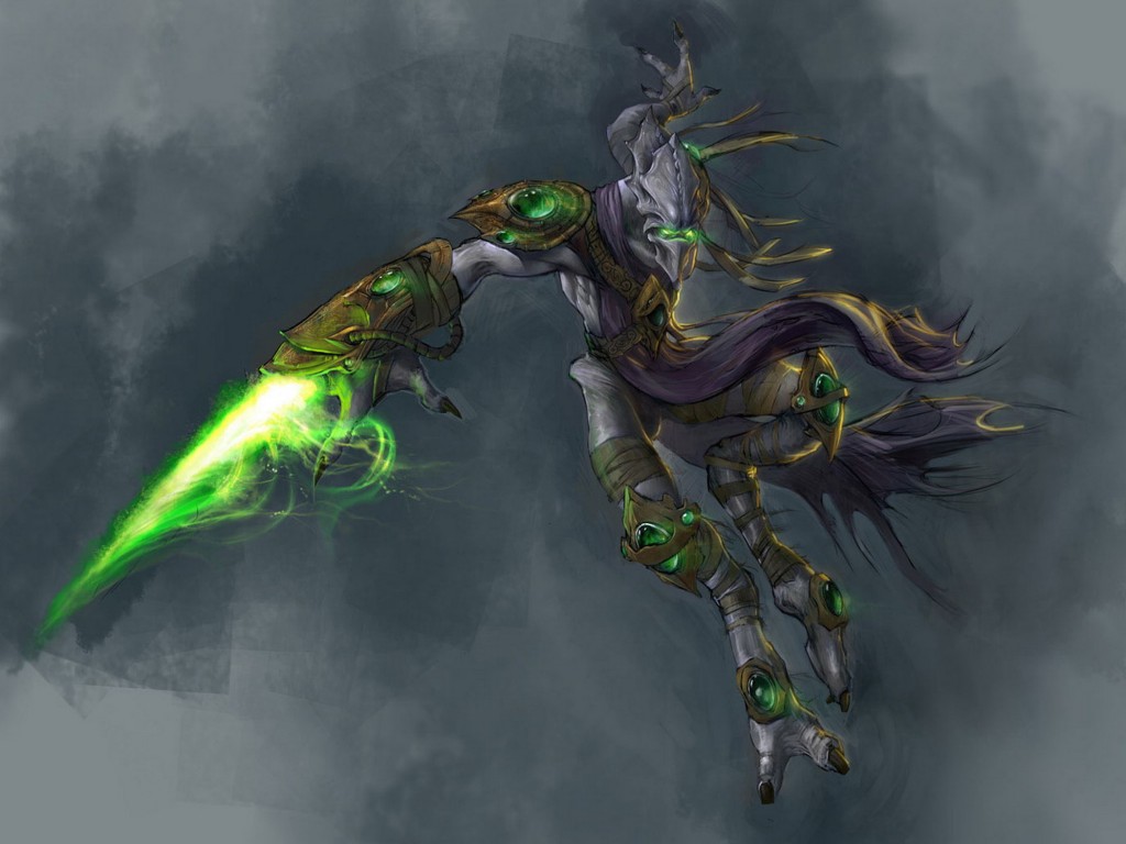 StarCraft II Protoss Wallpaper featuring a futuristic alien warrior with glowing green armor