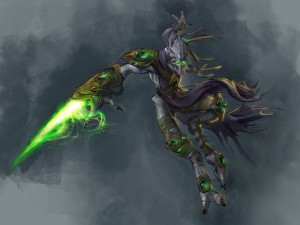 StarCraft II Protoss Wallpaper featuring a futuristic alien warrior with glowing green armor