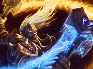 World of Warcraft Paladin Wallpaper with glowing hammer and fiery magic