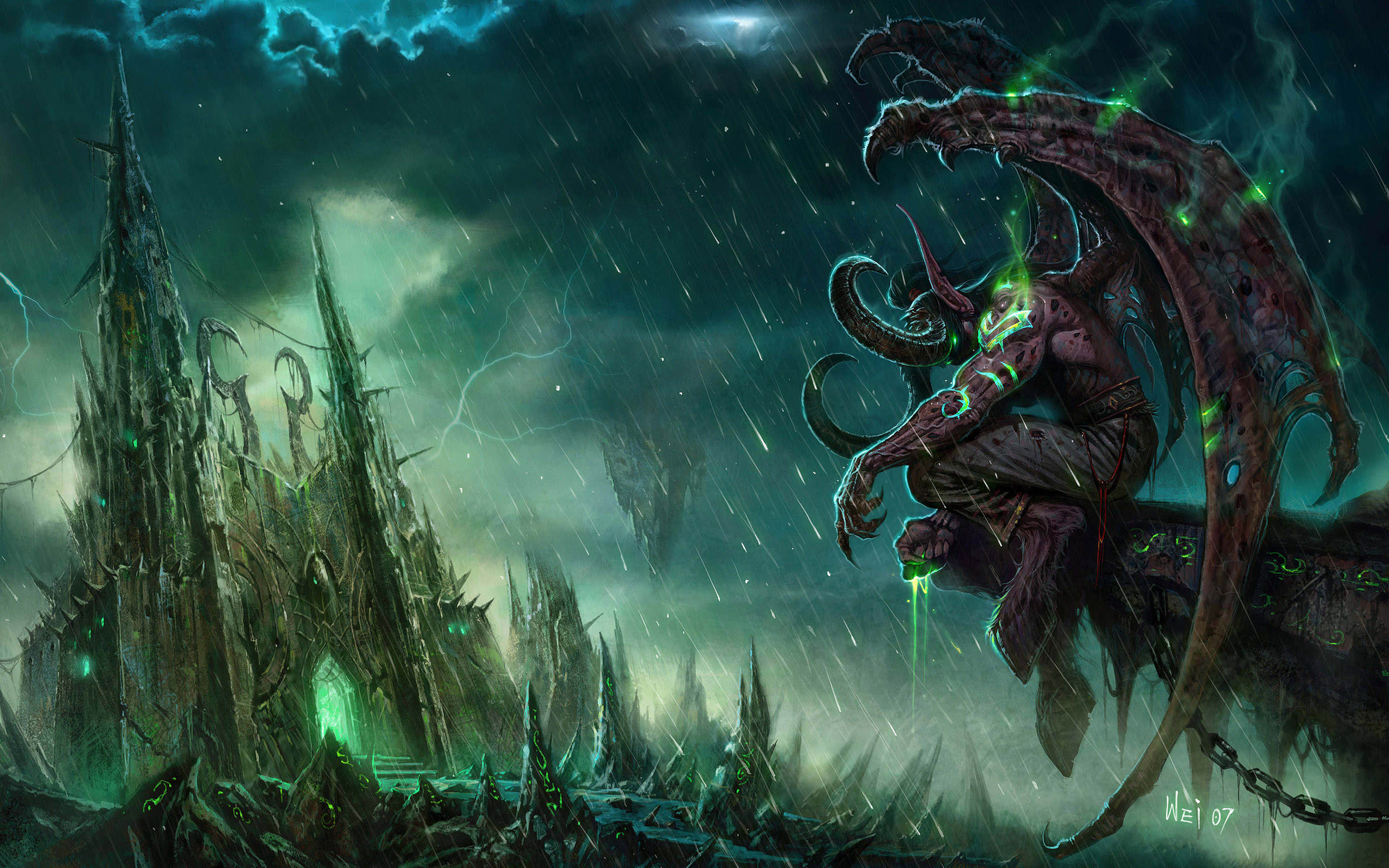 World of Warcraft Orc Shaman Wallpaper with glowing magic and armored orc character