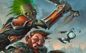 World of Warcraft Undead Warrior Wallpaper with green hair and red armor