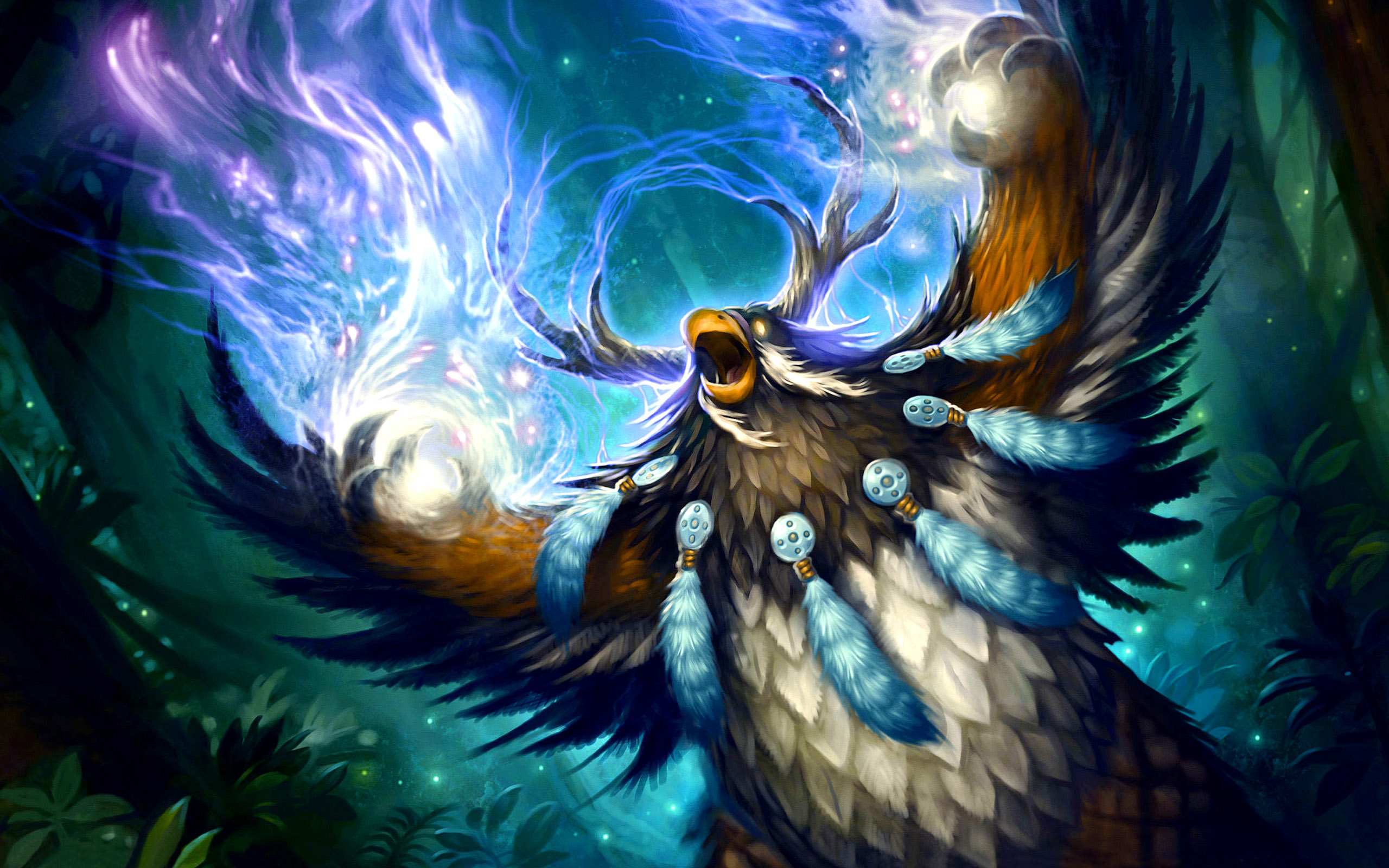 World of Warcraft Moonkin Druid Wallpaper casting glowing blue nature magic