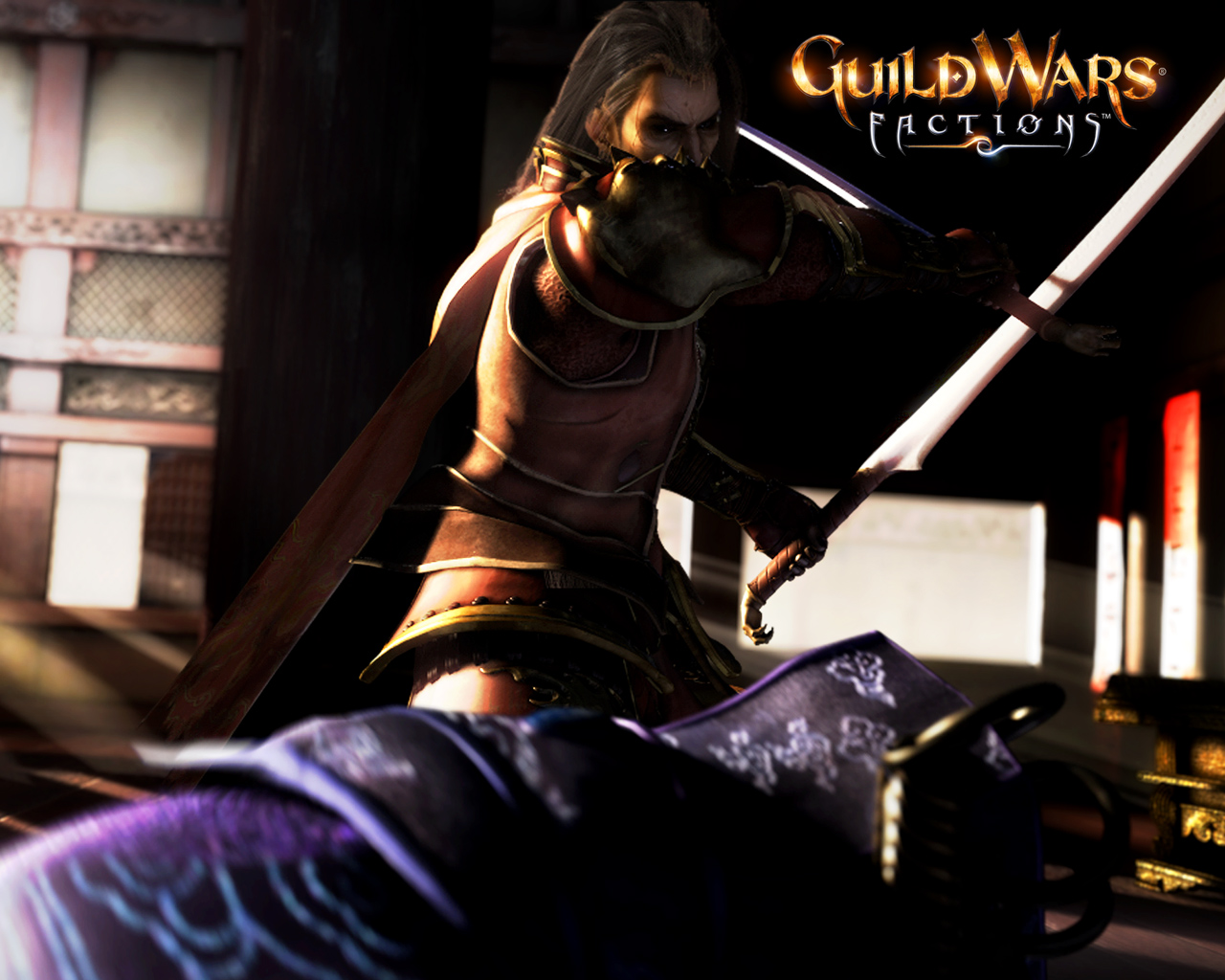 Guild Wars Factions Warrior Wallpaper with sword fighter in a dramatic battle scene